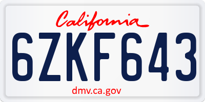CA license plate 6ZKF643