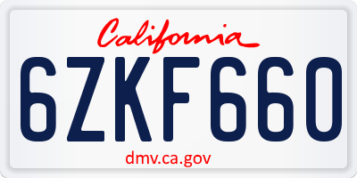 CA license plate 6ZKF660