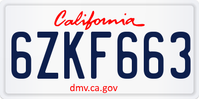CA license plate 6ZKF663