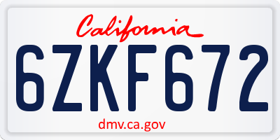 CA license plate 6ZKF672
