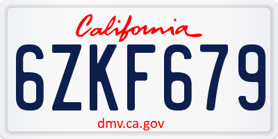 CA license plate 6ZKF679