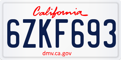CA license plate 6ZKF693