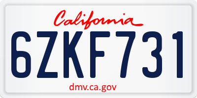 CA license plate 6ZKF731