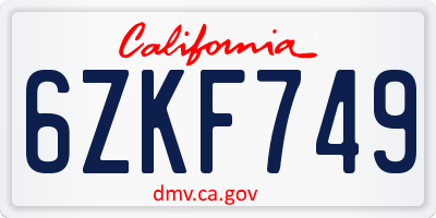 CA license plate 6ZKF749