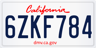CA license plate 6ZKF784