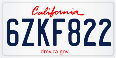 CA license plate 6ZKF822