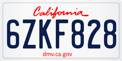 CA license plate 6ZKF828