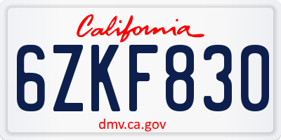 CA license plate 6ZKF830