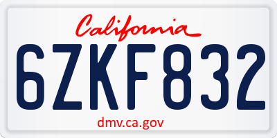 CA license plate 6ZKF832