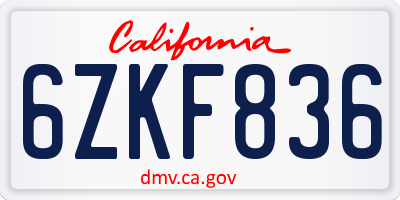 CA license plate 6ZKF836