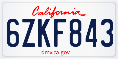 CA license plate 6ZKF843
