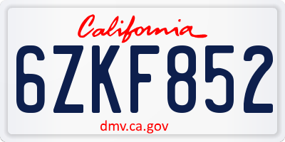 CA license plate 6ZKF852