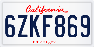 CA license plate 6ZKF869
