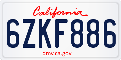 CA license plate 6ZKF886