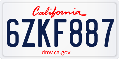 CA license plate 6ZKF887