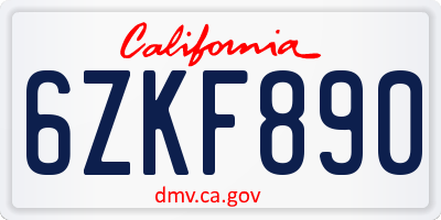 CA license plate 6ZKF890