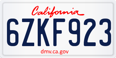 CA license plate 6ZKF923