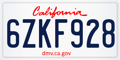 CA license plate 6ZKF928