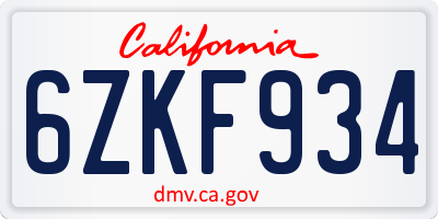 CA license plate 6ZKF934