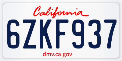 CA license plate 6ZKF937