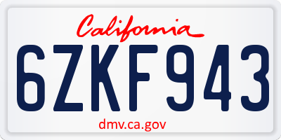 CA license plate 6ZKF943