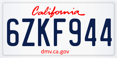CA license plate 6ZKF944