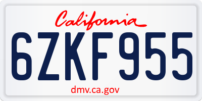 CA license plate 6ZKF955