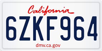 CA license plate 6ZKF964