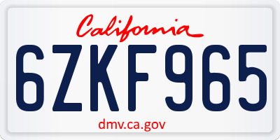CA license plate 6ZKF965