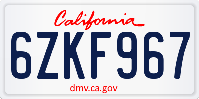 CA license plate 6ZKF967