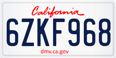 CA license plate 6ZKF968