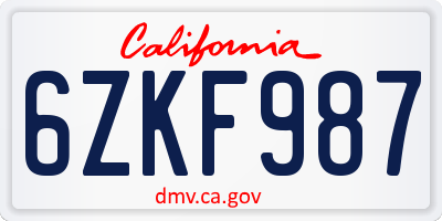 CA license plate 6ZKF987