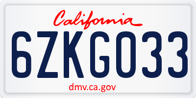CA license plate 6ZKG033