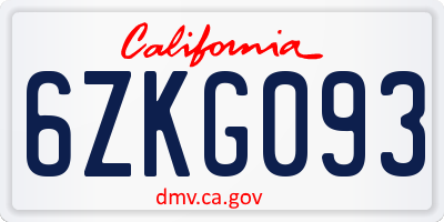 CA license plate 6ZKG093