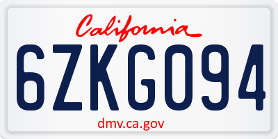 CA license plate 6ZKG094