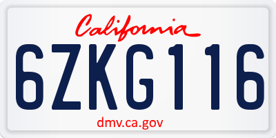 CA license plate 6ZKG116