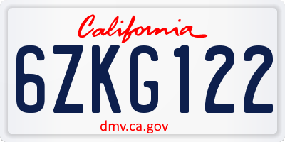 CA license plate 6ZKG122