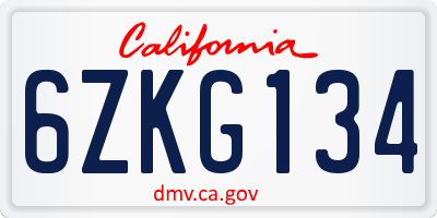 CA license plate 6ZKG134