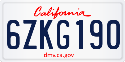 CA license plate 6ZKG190