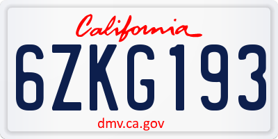 CA license plate 6ZKG193