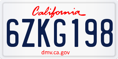 CA license plate 6ZKG198