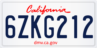 CA license plate 6ZKG212