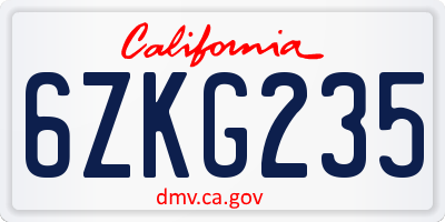 CA license plate 6ZKG235