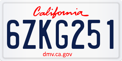 CA license plate 6ZKG251