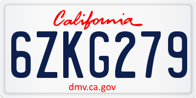 CA license plate 6ZKG279