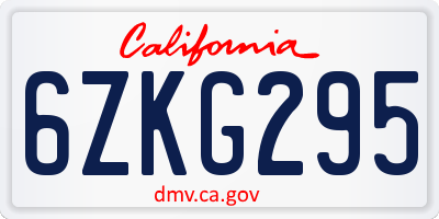 CA license plate 6ZKG295