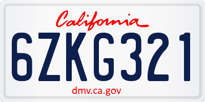 CA license plate 6ZKG321