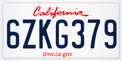CA license plate 6ZKG379