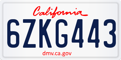CA license plate 6ZKG443