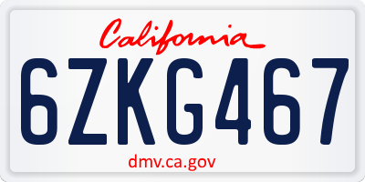 CA license plate 6ZKG467